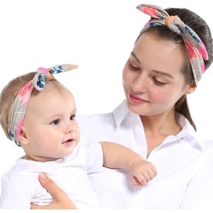 2 in 1 Printed Rabbit Ear Mom Baby Hair Band Set