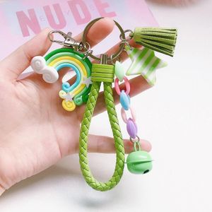 4 PCS Cute Soft Clay Rainbow Keychain Student Schoolbag Lollipop Pendant  Colour: Green Rope Rainbow