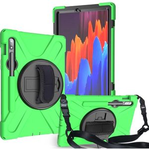 For Samsung Galaxy Tab S7 (2020) T870 Shockproof Colorful Silicone + PC Protective Case with Holder & Shoulder Strap & Hand Strap & Pen Slot(Green)