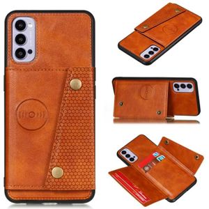 For OPPO Realme 7 Pro Double Buckle PU + TPU Shockproof Magnetic Protective Case with Card Slots & Holder(Light Brown)