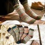 3 Pairs Thick Rabbit Wool National Wind Square Tube Socks for Men(Coffee)