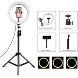 PULUZ 10.2 inch 26cm Ring Light + 1.1m Tripod Mount USB 3 Modes Dimmable Dual Color Temperature LED Curved Diffuse Light Vlogging Selfie Photography Video Lights with Phone Clamp(Black)