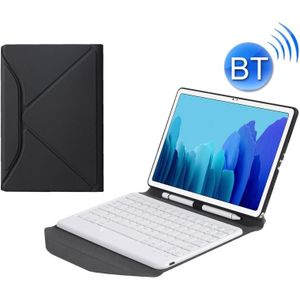 B500 Diamond Texture Triangle Back Holder Splittable Bluetooth Keyboard Leather Case for Samsung Galaxy Tab A7 10.4 2020(White + Black)