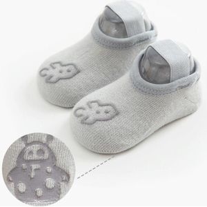 4 Pairs Baby Socks Cartoon Print Glue Strap Baby Anti-Slip Floor Socks Size: M 1-3 Years Old(Gray)