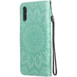 For Huawei Enjoy 10e Pressed Printing Sunflower Pattern Horizontal Flip PU Leather Case with Holder & Card Slots & Wallet & Lanyard(Green)