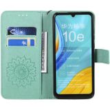 For Huawei Enjoy 10e Pressed Printing Sunflower Pattern Horizontal Flip PU Leather Case with Holder & Card Slots & Wallet & Lanyard(Green)