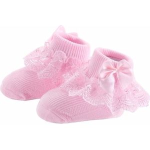 3 paren Bow Lace baby sokken pasgeboren katoen baby sok  maat: S (roze)