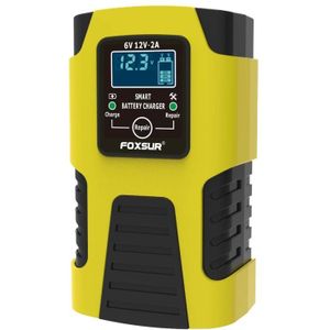 FOXSUR 2A / 6V / 12V Car / Motorcycle 3-stage Full Smart Battery Charger  Plug Type:EU Plug(Yellow)