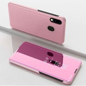 Electroplating Mirror Horizontal Flip Leather Case for Galaxy M20  with Holder (Rose Gold)