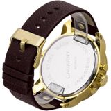 CAGARNY 6818 Fashionable DZ Style Large Dial Dual Clock Quartz Movement Sport Wrist Watch with Leather Band & Calendar Function for Men(Brown Band Gold Case)