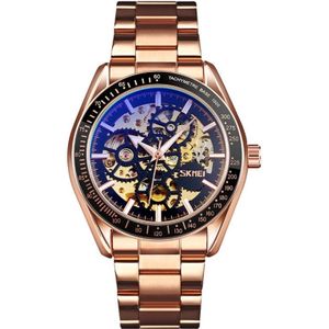 SKMEI 9194 Men Automatic Skeleton Mechanical Steel Band Watch (Rose Gold)