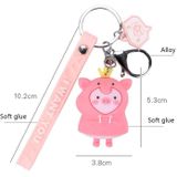 5 PCS MX-80002 Raincoat Piggy Keychain Cute Soft Rubber Doll Car Keyring(Frog)