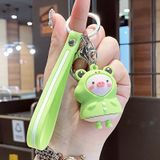5 PCS MX-80002 Raincoat Piggy Keychain Cute Soft Rubber Doll Car Keyring(Frog)