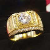 Fashion New Style Gold Plated + AAA Zircon Inlaid Rhinestone Men Diamond Ring  Size: 10  Diameter: 19.8mm  Perimeter: 62.1mm