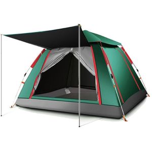 Outdoor 3-4 People Beach Thickening Rainproof Automatic Speed Open Four-sided Camping Tent  Style:Automatic Vinyl(Dark Green)