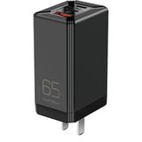 ROCK T49 65W Dual Type-C / USB-C + USB Super Si Travel Charger Power Adapter  CN Plug(Black)