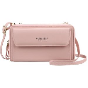 Baellerry Ladies Single Shoulder Messenger Bag Large Capacity Double Zipper Mobile Phone Bag(Light Pink)
