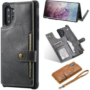 Voor Galaxy Note 10 Plus Buckle Zipper Shockproof Protective Case met Holder & Card Slots & Wallet & Lanyard & Photos Frame(Gray)