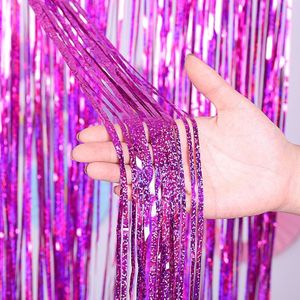 2 PCS Backdrop Curtains Glitter Gold Tinsel Fringe Foil Curtain Birthday Wedding Decoration Adult Anniversary Decor  Size:1*2m(Rose)