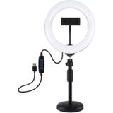 PULUZ 7.9 inch 20cm Light+ Round Base Desktop Mount USB 3 Modes Dimmable Dual Color Temperature LED Curved Light Ring Vlogging Selfie Photography Video Lights with Phone Clamp (Black)
