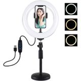 PULUZ 7.9 inch 20cm Light+ Round Base Desktop Mount USB 3 Modes Dimmable Dual Color Temperature LED Curved Light Ring Vlogging Selfie Photography Video Lights with Phone Clamp (Black)