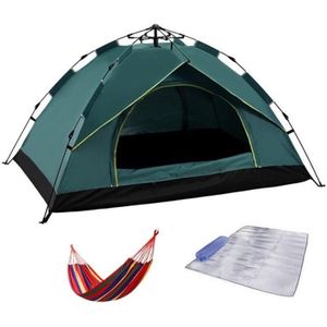 TC-014 Outdoor Beach Travel Camping Automatic Spring Multi-Person Tent For 3-4 People(Green+Mat+Hammock)