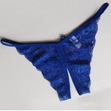 3 PCS Sexy Opening Crotch Panties Flower Lace Briefs Thongs(Blue)