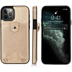 Shockproof PU Leather + TPU Protective Case with Card Slot & Lanyard For iPhone 12 Pro Max(Gold)