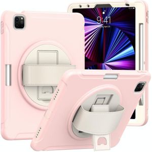 360 Degree Rotation PC + TPU Protective Case with Holder & Hand-strap For iPad Air 4 10.9 / Pro 11 2021/2020/2018(Cherry Blossoms Pink)