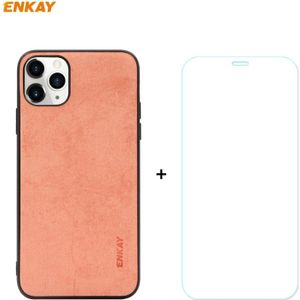 For iPhone 11 Pro Max ENKAY ENK-PC0302 2 in 1 Business Series Fabric Texture PU Leather + TPU Soft Slim Case Cover ? 0.26mm 9H 2.5D Tempered Glass Film(Orange)