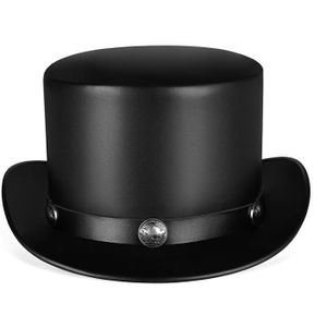 Retrostijl PU-leer Ronde Top Magische Hoed Gentleman Party Bow Hat  Maat: One Size