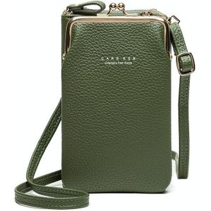 H2107 Ladies Mobile Phone Bag Shoulder Messenger Bag Pebbled Zipper Wallet(Green)