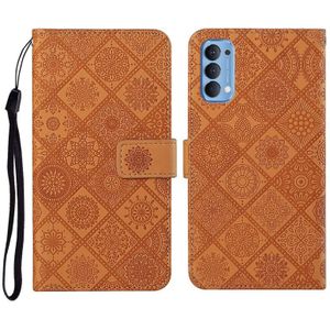 For OPPO Reno4 Ethnic Style Embossed Pattern Horizontal Flip Leather Case with Holder & Card Slots & Wallet & Lanyard(Brown)