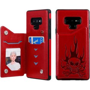 Voor Galaxy Note9 Skull Head Embossing Pattern Shockproof Protective Case met Holder & Card Slots & Wallet(Red)