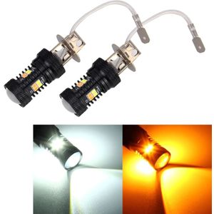 2 PCS Super Bright H3 DC 12V 5W 350LM Auto Car Fog Light with 16 SMD-3030 LED Bulbs Lamp  White + Yellow Light