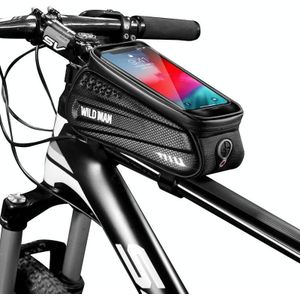 WILD MAN ES3 Hard Shell Bicycle Bag Front Beam Bag Mountain Bike Mobile Phone Touch Screen Upper Tube Bag Riding Equipment  Colour: Black(1L)