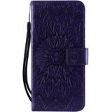 Pressed Printing Sunflower Pattern Horizontal Flip PU Leather Case for Huawei P Smart Z / Y9 Prime (2019)  with Holder & Card Slots & Wallet & Lanyard (Purple)
