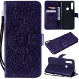 Pressed Printing Sunflower Pattern Horizontal Flip PU Leather Case for Huawei P Smart Z / Y9 Prime (2019)  with Holder & Card Slots & Wallet & Lanyard (Purple)
