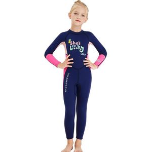 DIVE&SAIL Children Warm Swimsuit One-piece Wetsuit Long Sleeve Cold-proof Snorkeling Surfing Suit  Size: L(Pink)