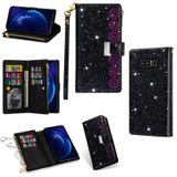 For Samsung Galaxy Note 8 Multi-card Slots Starry Sky Laser Carving Glitter Zipper Horizontal Flip Leather Case with Holder & Wallet & Lanyard(Black)