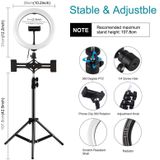 PULUZ 10.2 inch 26cm Light + 1.1m Tripod Mount + Dual Phone Brackets USB 3 Modes Dimmable Dual Color Temperature LED Curved Diffuse Light Ring Vlogging Selfie Photography Video Lights with Phone Clamp(Black)
