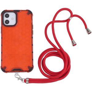 Shockproof Honeycomb PC + TPU Case with Neck Lanyard For iPhone 12 mini(Red)