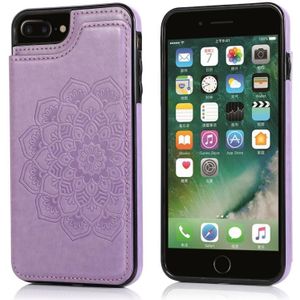 Double Buckle Mandala Pattern PU+TPU Protective Case with Card Slots & Holder & Photo Frame For iPhone 7 Plus / 8 Plus(Purple)