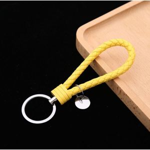 100 PCS Woven Leather Cord Keychain Car Pendant Leather Key Ring Baotou With Small Round Piece(Yellow)