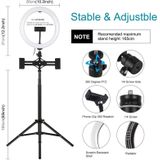 PULUZ 1.65m Tripod Mount + Dual Phone Brackets + 10.2 inch 26cm Curved Surface USB 3 Modes Dimmable Dual Color Temperature Ring Vlogging Video Light Live Broadcast Kits with Phone Clamp (Black)