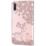 For Samsung Galaxy A70 Sika Deer Embossing Pattern Horizontal Flip PU Leather Case with Holder & Card Slot & Wallet & Photo Frame(Rose Gold)