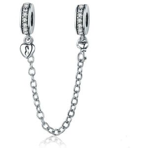 S925 Sterling Silver Stackable Heart-shaped Pendant Safety Chain