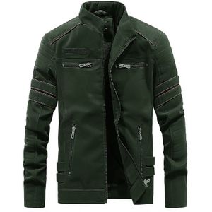 Men Casual Leather Jacket Coat (Color:Army Green Size:L)