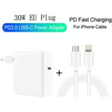 2 in 1 PD3.0 30W USB-C / Type-C Travel Charger with Detachable Foot + PD3.0 3A USB-C / Type-C to 8 Pin Fast Charge Data Cable Set  Cable Length: 2m  EU Plug