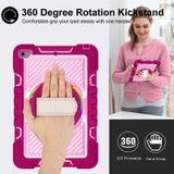 360 Degree Rotation Contrast Color Shockproof Silicone + PC Case with Holder & Hand Grip Strap & Shoulder Strap For iPad mini (2019) / 4(Rose Red+Pink)